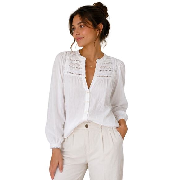 Gap Tops - GAP White Lace Peasant Blouse XS Boho Cotton Long Sleeve Cottagecore Top
